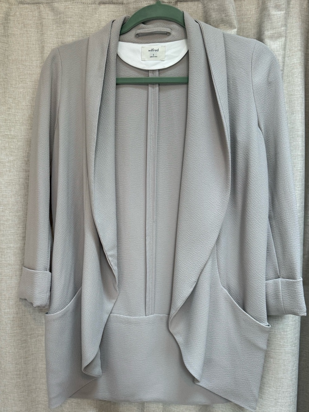 Aritzia Wilfred Light Gray Draped Open Front Jacket